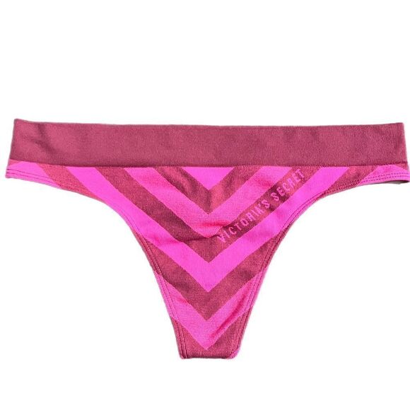 Victoria’s Secret Supersoft Striped Thick thong panty pink- maroon Small - Picture 1 of 2